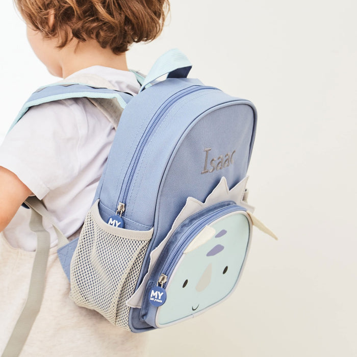 Personalised Blue Dinosaur Face Mini Backpack