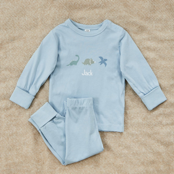 Personalised Blue Dinosaur Jersey Pyjamas