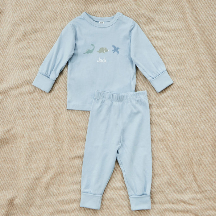 Personalised Blue Dinosaur Jersey Pyjamas