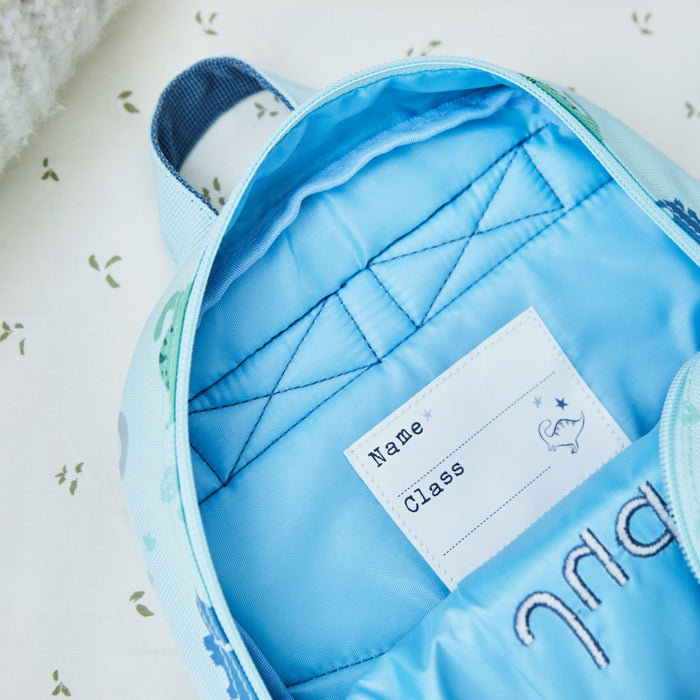 Personalised Blue Dinosaur Mini Backpack