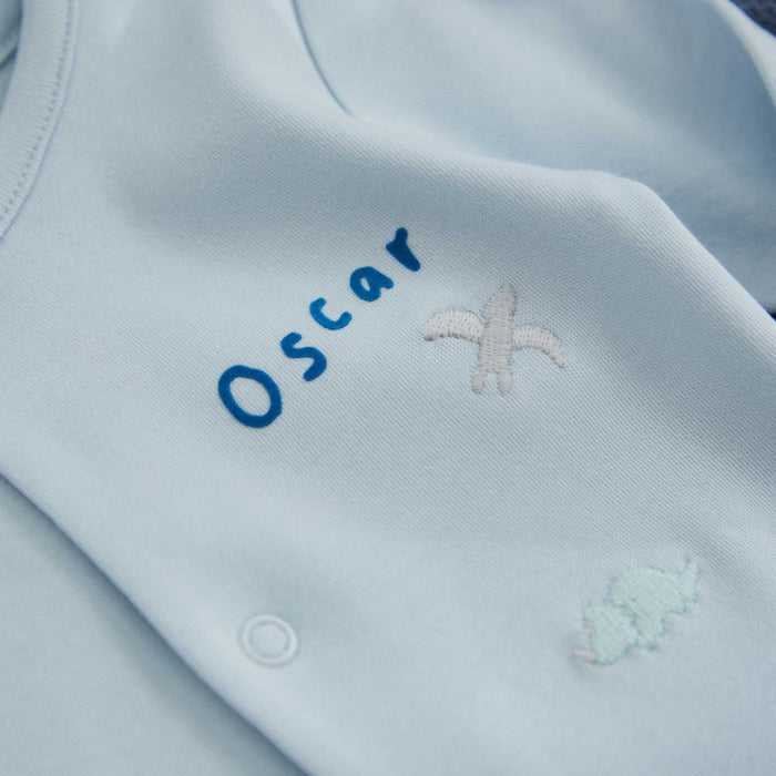 Personalised Blue Dinosaur Sleepsuit