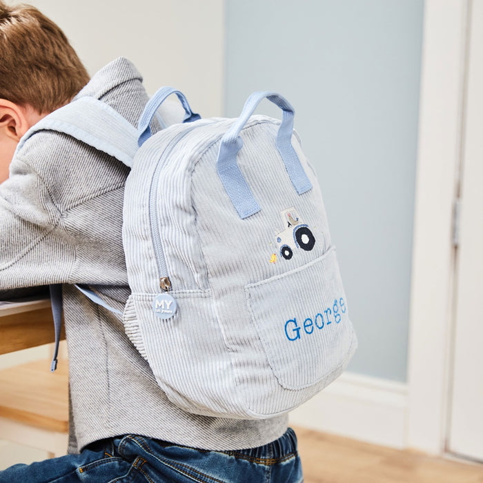 Personalised Blue Farmyard Design Cord Mini Backpack