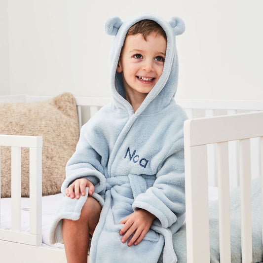 Personalised Blue Fleece Robe with Ears