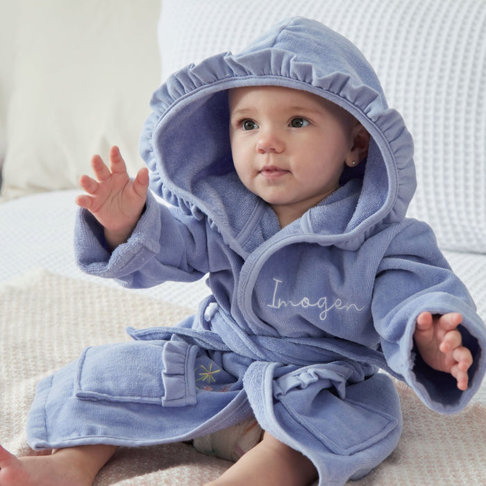 Personalised Blue Frill Towelling Robe