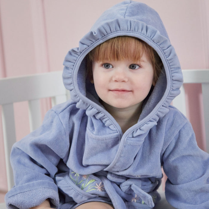 Personalised Blue Frill Towelling Robe