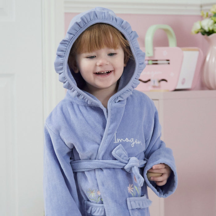 Personalised Blue Frill Towelling Robe