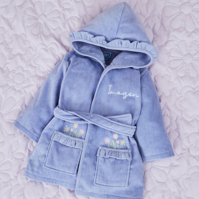 Personalised Blue Frill Towelling Robe