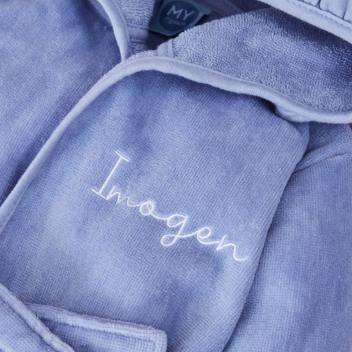 Personalised Blue Frill Towelling Robe