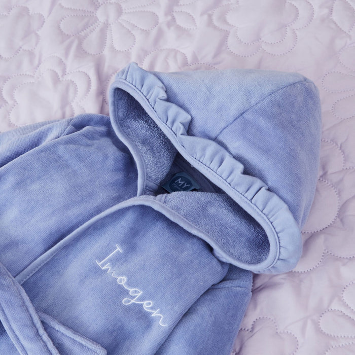 Personalised Blue Frill Towelling Robe