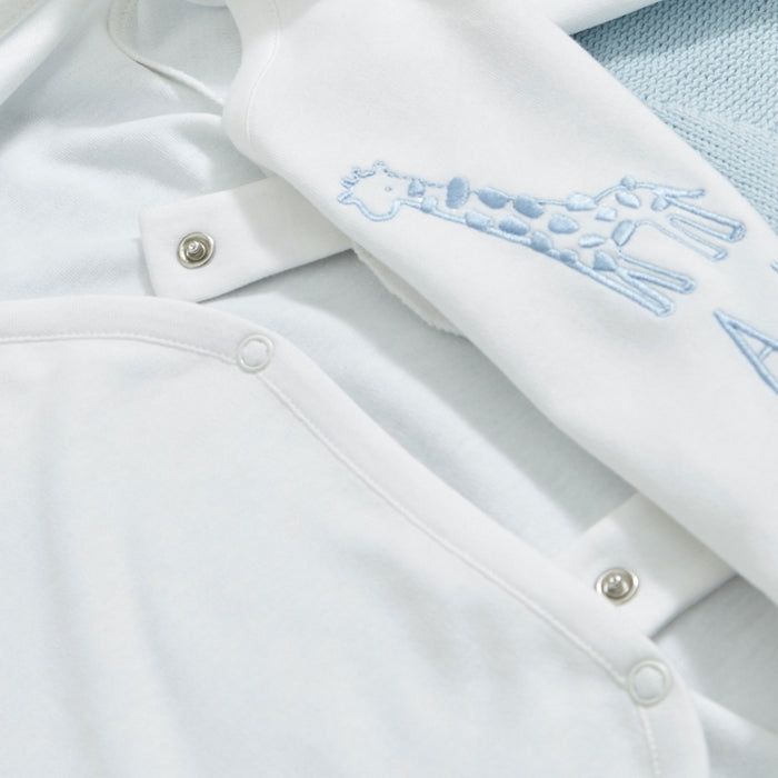 Personalised Blue Giraffe Wrap Sleepsuit & Hat Baby Set