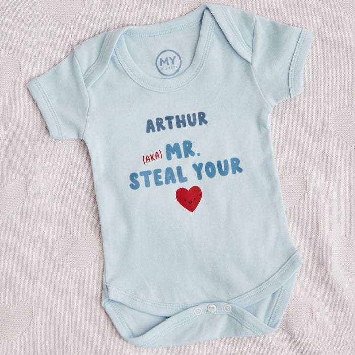 Personalised Blue Mr Steal Your Heart Bodysuit