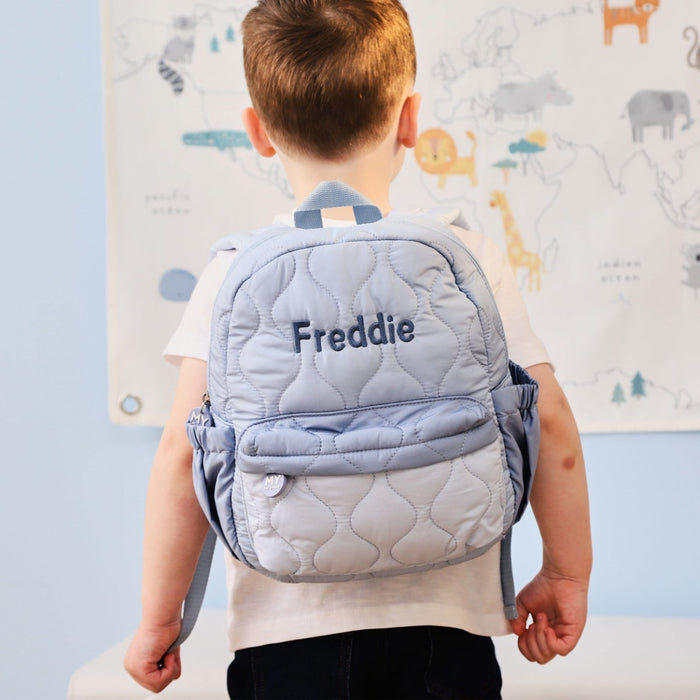 Personalised Blue Quilted Medium Backpack