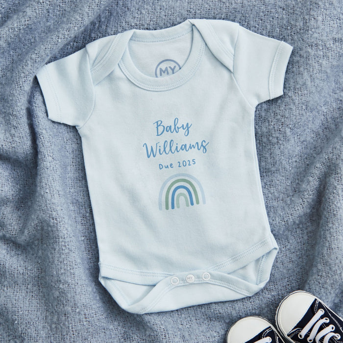 Personalised Blue Rainbow Baby Bodysuit