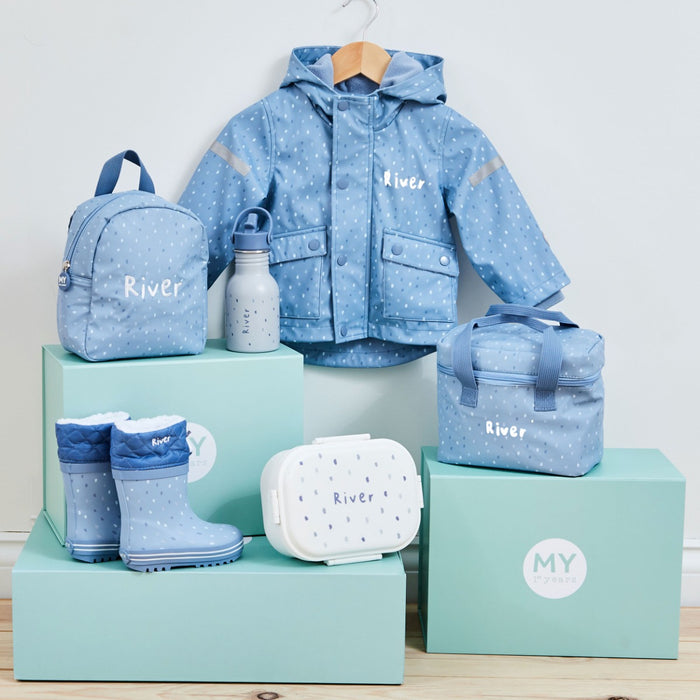 Personalised Blue Spot PU Rain Mac