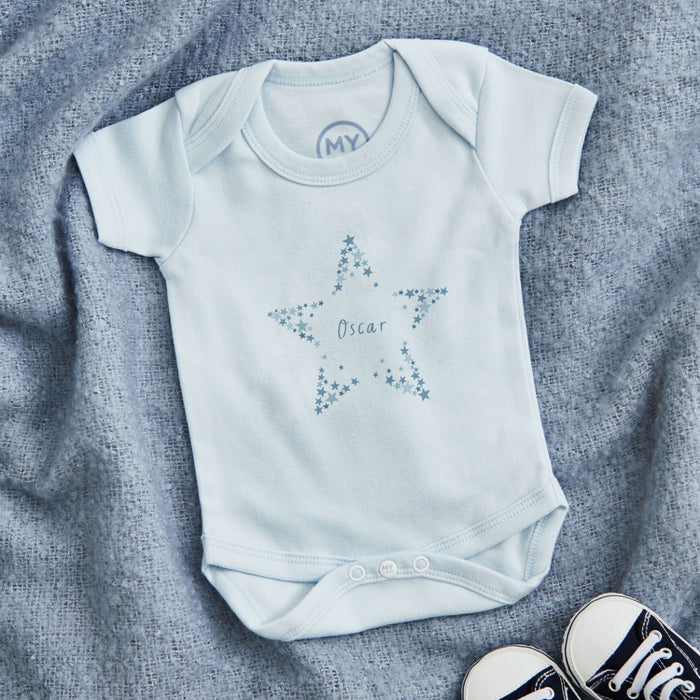 Personalised Blue Star Baby Bodysuit