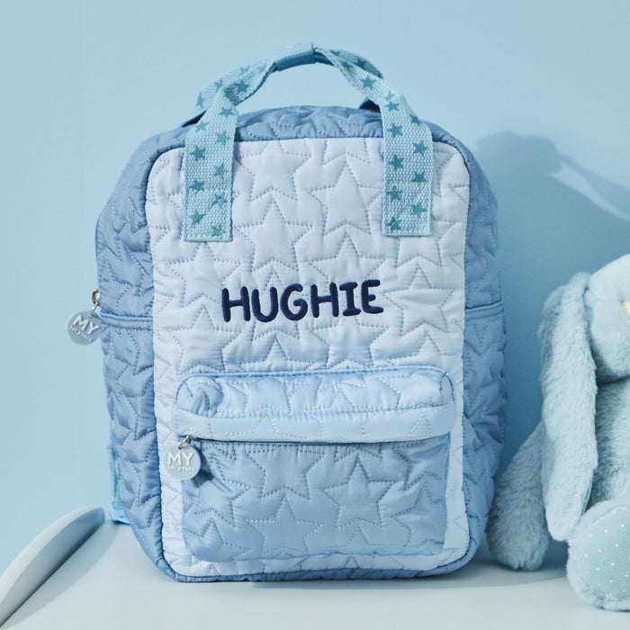 Personalised Blue Star Quilted Medium Backpack
