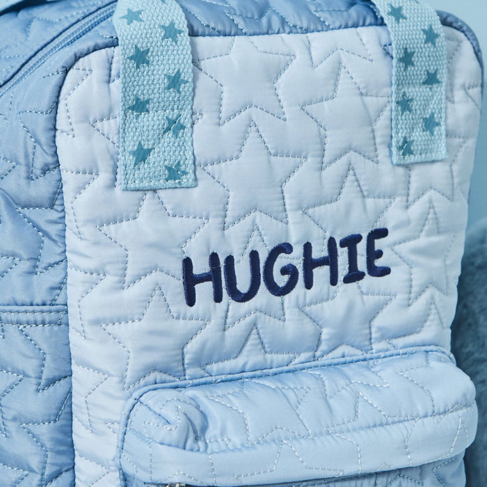 Personalised Blue Star Quilted Medium Backpack