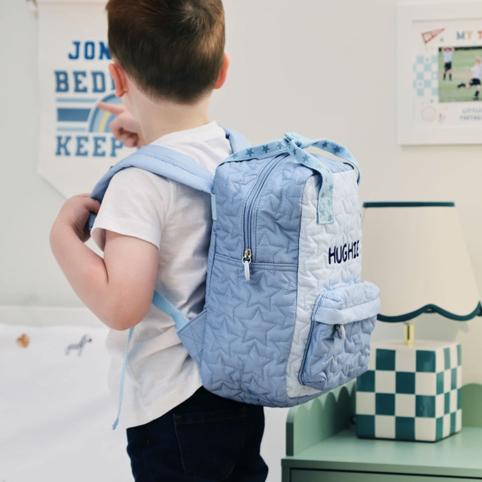 Personalised Blue Star Quilted Medium Backpack