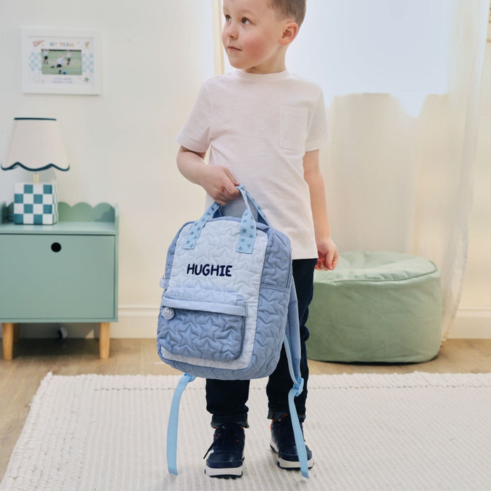 Personalised Blue Star Quilted Medium Backpack