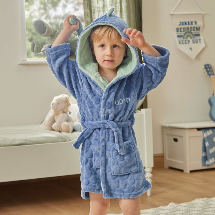 Personalised Blue Stegosaurus Dinosaur Fleece Dressing Gown