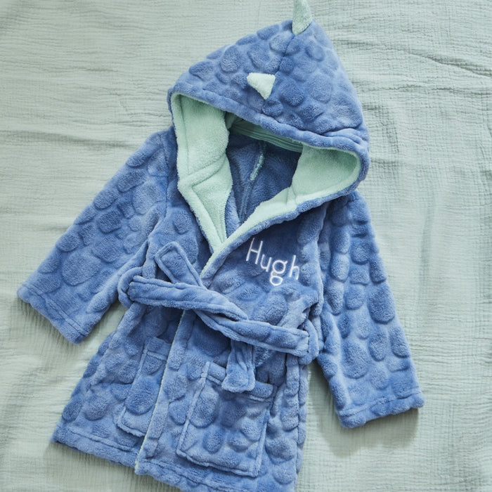 Personalised Blue Stegosaurus Dinosaur Fleece Dressing Gown