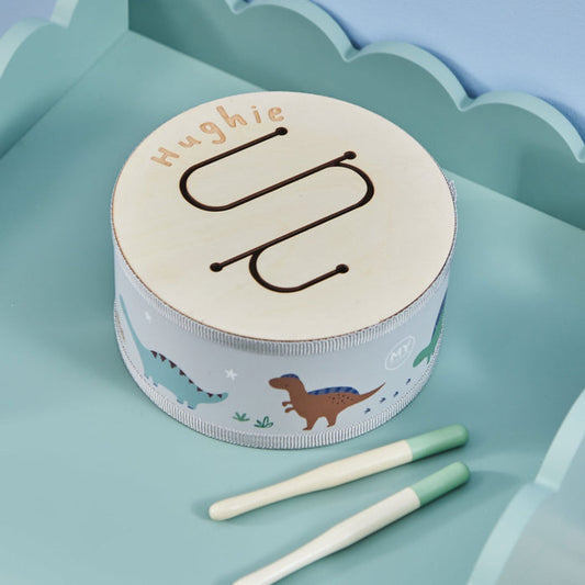 Personalised Blue Wooden Dino Drum FSC®