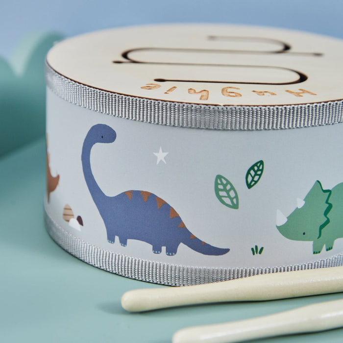 Personalised Blue Wooden Dino Drum FSC®