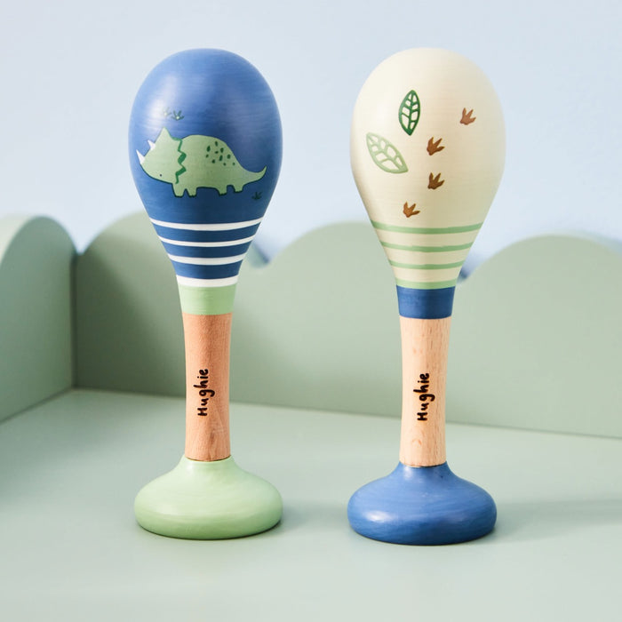 Personalised Blue Wooden Dino Maracas FSC®