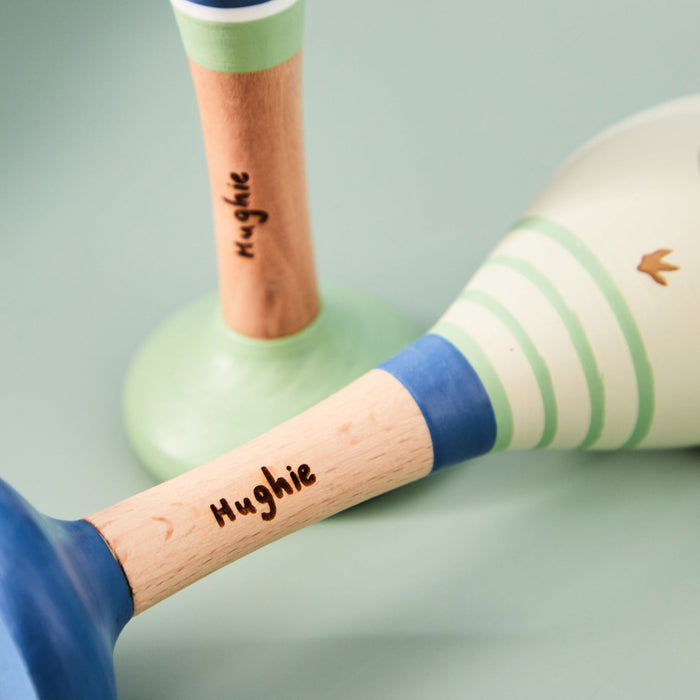 Personalised Blue Wooden Dino Maracas FSC®