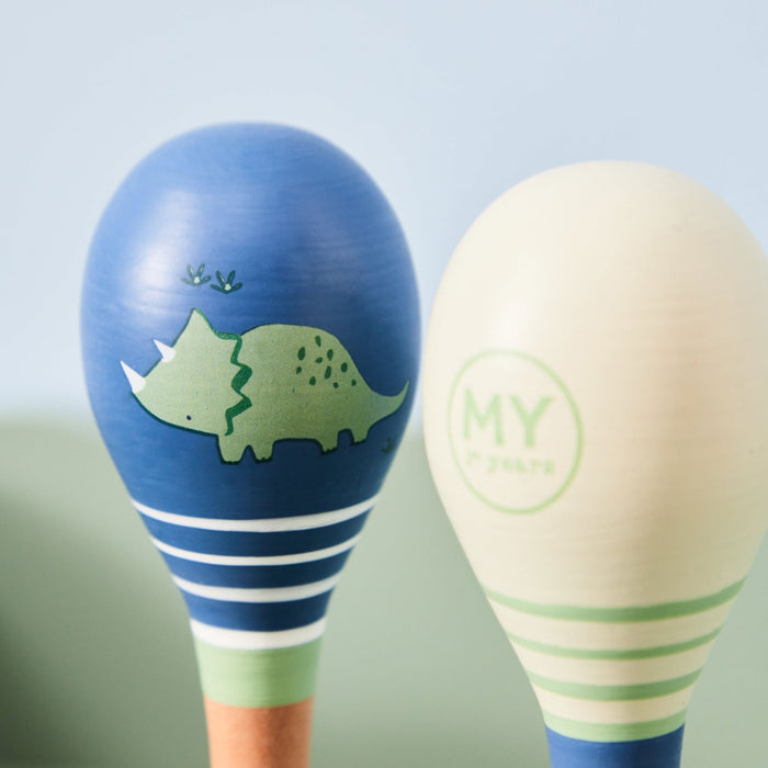 Personalised Blue Wooden Dino Maracas FSC®