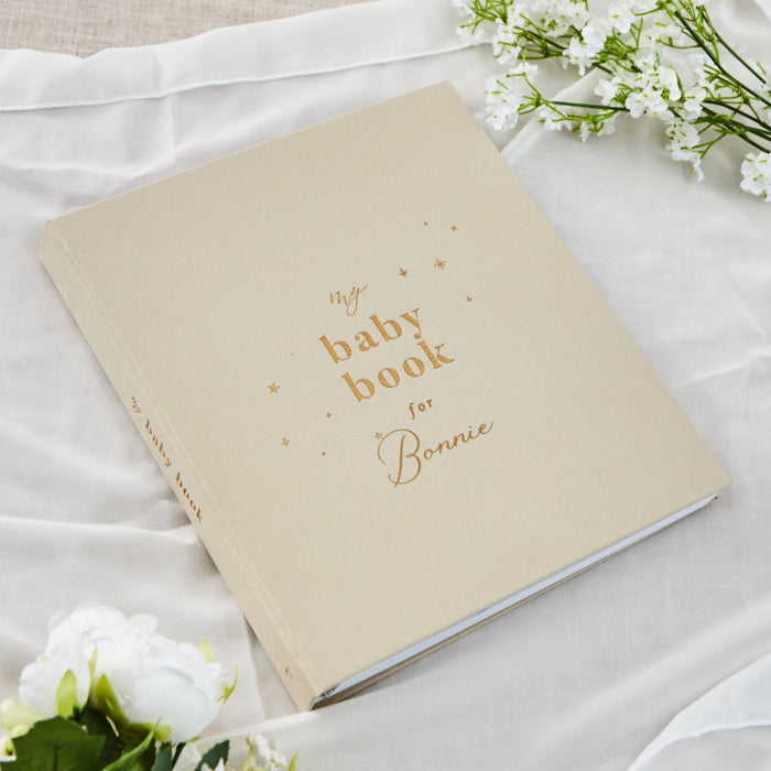 Personalised Blush and Gold My Baby Book Journal Linen Keepsake Book