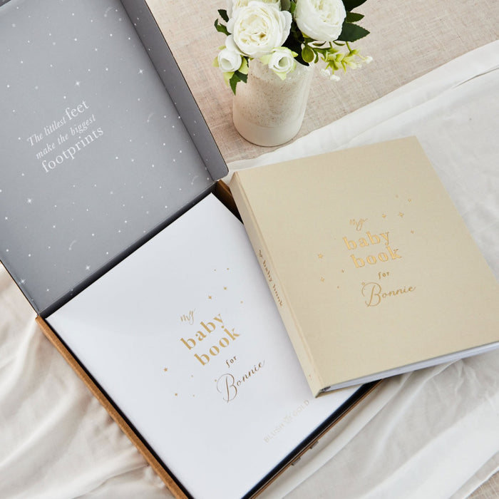 Personalised Blush and Gold My Baby Book Journal Linen Keepsake Book