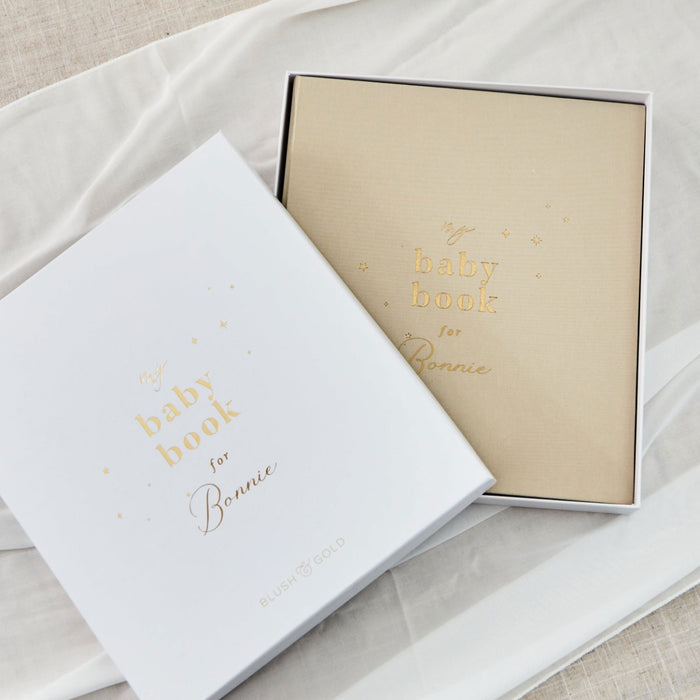 Personalised Blush and Gold My Baby Book Journal Linen Keepsake Book