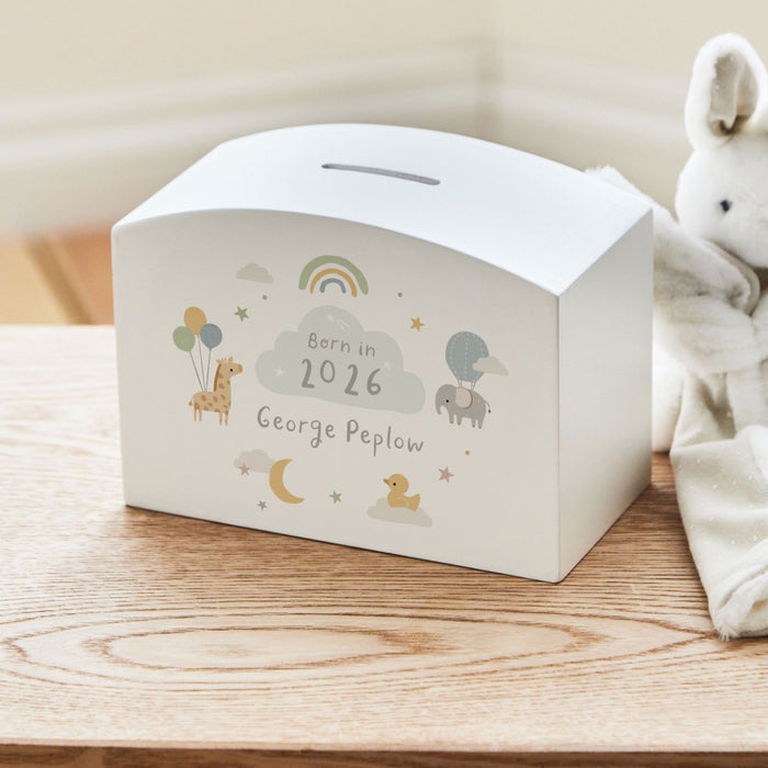 Personalised Born in 2026 Animal Money Box FSC®