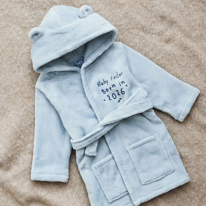 Personalised Born in 2026 Blue Fleece Robe with Ears