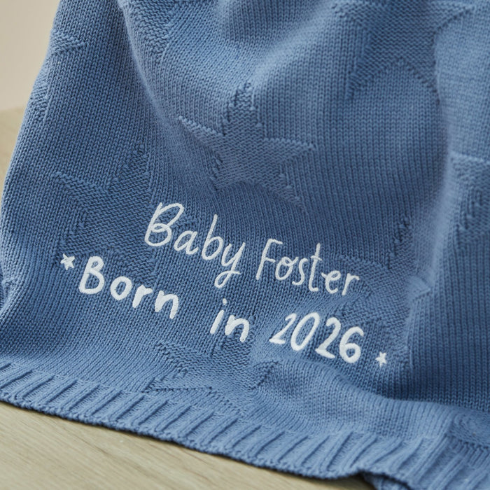 Personalised Born In 2026 Blue Star Jacquard Baby Blanket