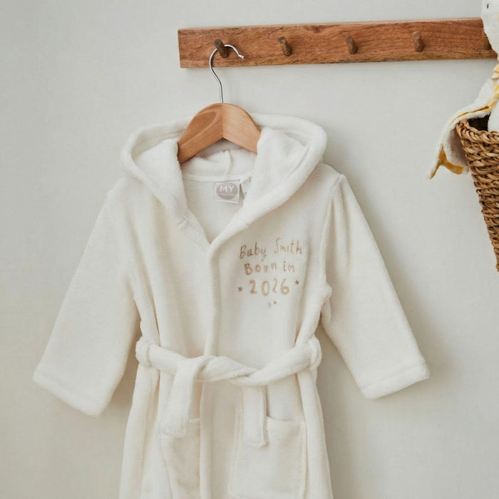 Personalised Born in 2026 Ivory Fleece Robe with Ears