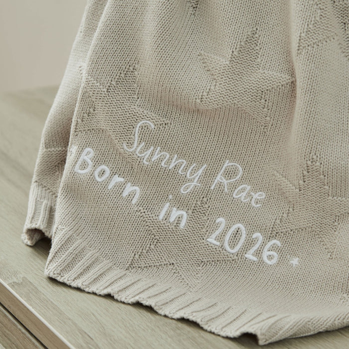Personalised Born In 2026 Oatmeal Star Jacquard Baby Blanket