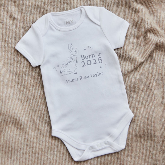 Personalised Born In 2026 Peter Rabbit™ White Bodysuit