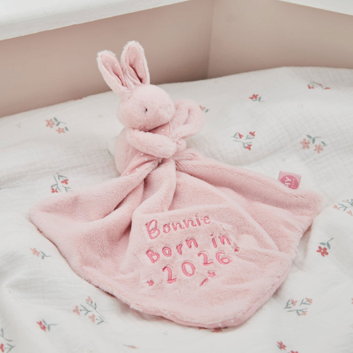Personalised Born In 2026 Pink Bunny Comforter