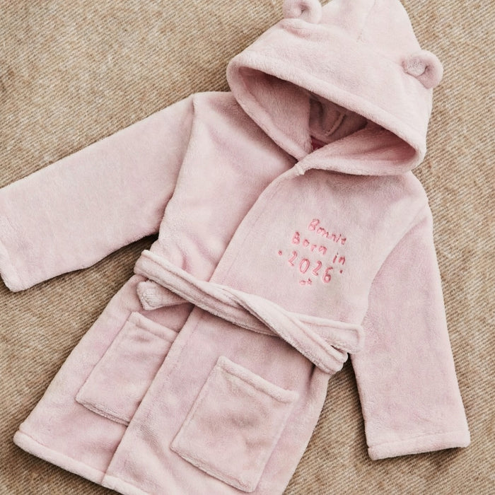 Personalised Born in 2026 Pink Fleece Robe with Ears