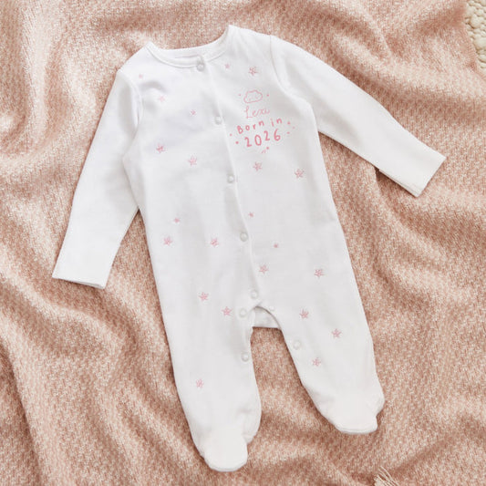 Personalised Born in 2026 Pink Star Design Sleepsuit