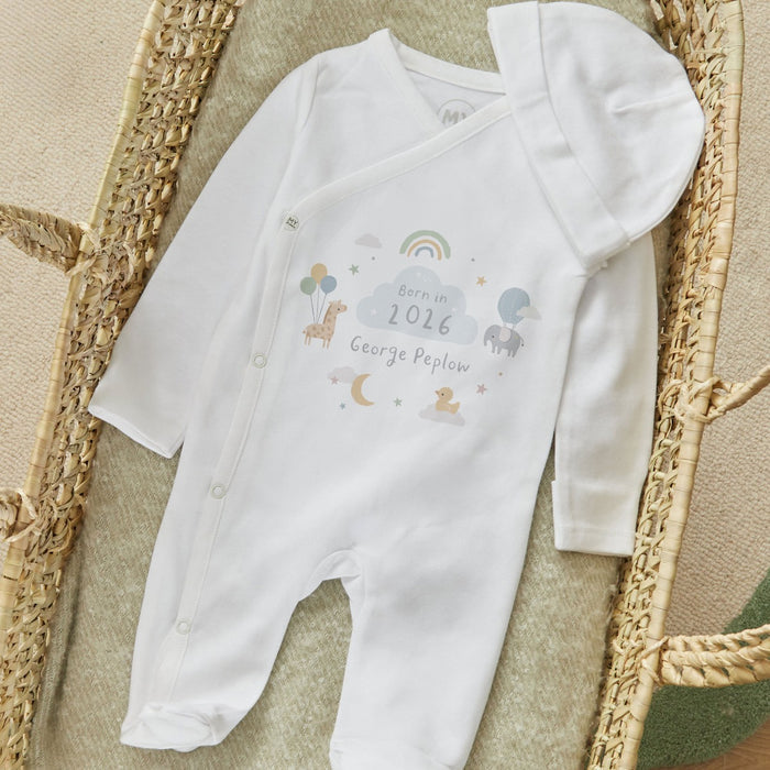Personalised Born In 2026 Wrap Sleepsuit & Hat Set