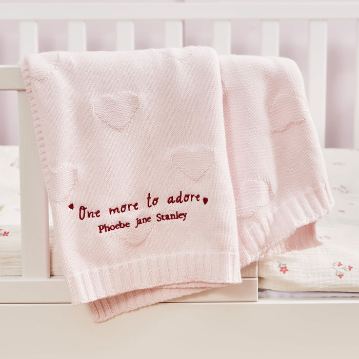 Personalised Born To Be Adored Valentine's Heart Jacquard Baby Blanket in Light Pink