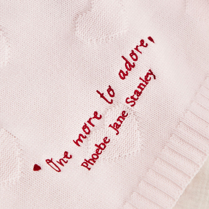 Personalised Born To Be Adored Valentine's Heart Jacquard Baby Blanket in Light Pink