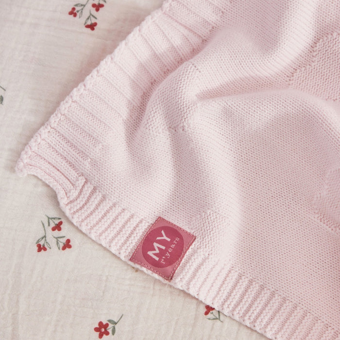 Personalised Born To Be Adored Valentine's Heart Jacquard Baby Blanket in Light Pink