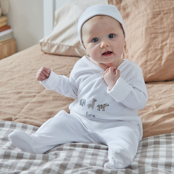 Personalised Born To Be Loved Wrap Sleepsuit & Hat Baby Set