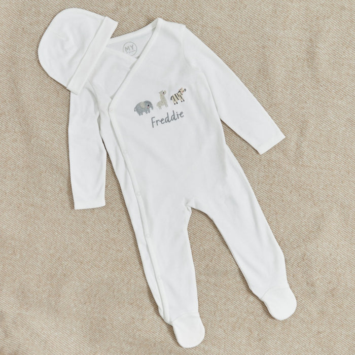 Personalised Born To Be Loved Wrap Sleepsuit & Hat Baby Set