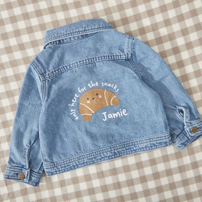 Personalised 'Breakfast Club' Croissant Denim Jacket