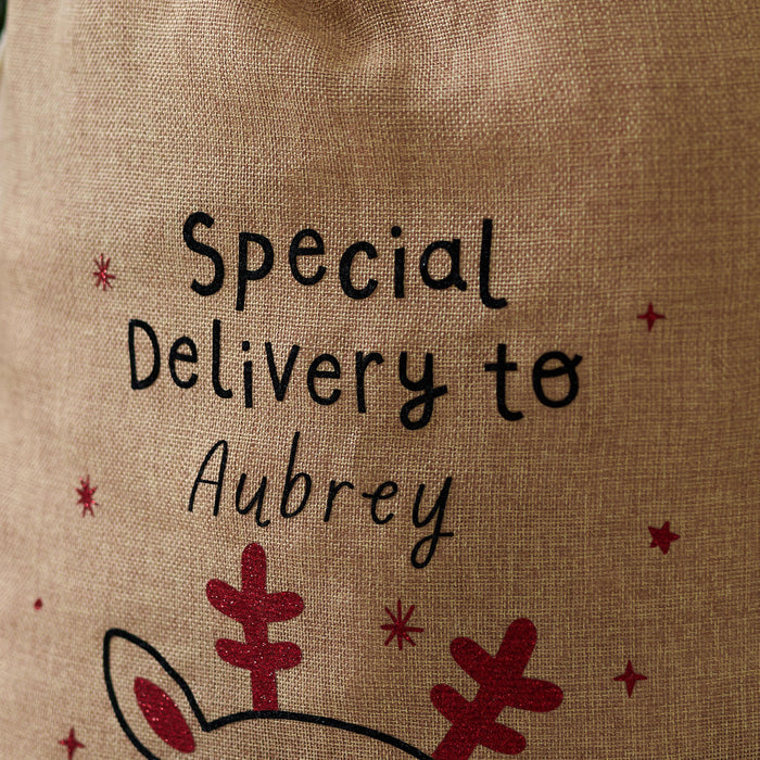 Personalised Brown Reindeer Christmas Sack